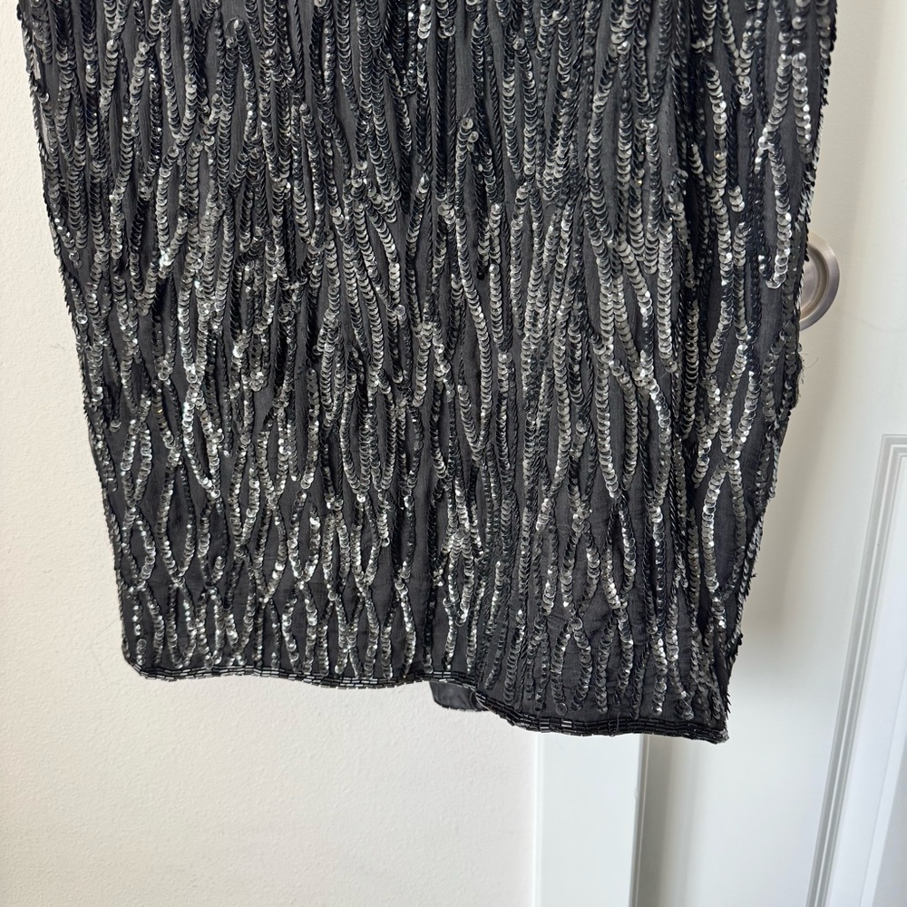 Vintage Stenay Black Sequin Dress Size 4 Shoulder Pads 100% Silk Beaded 1980s - Picture 5 of 14